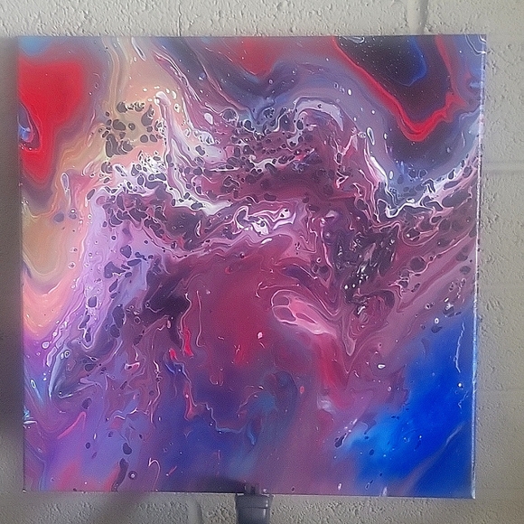 Handcrafted Trippy 14x14 Psychedelic  Pour Painting!🍄🫗🖼 - Picture 4 of 4